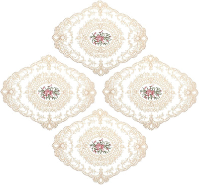 Manteles de encaje beige individuales para mesa elegantes y retro