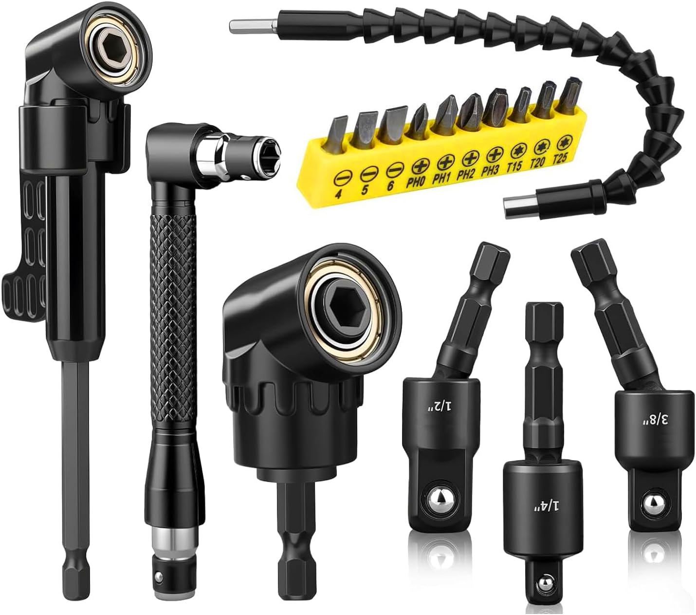 Kit 17 Pzas Broca Flexible 2 Accesorios Taladro 105° 10 Puntas 90°