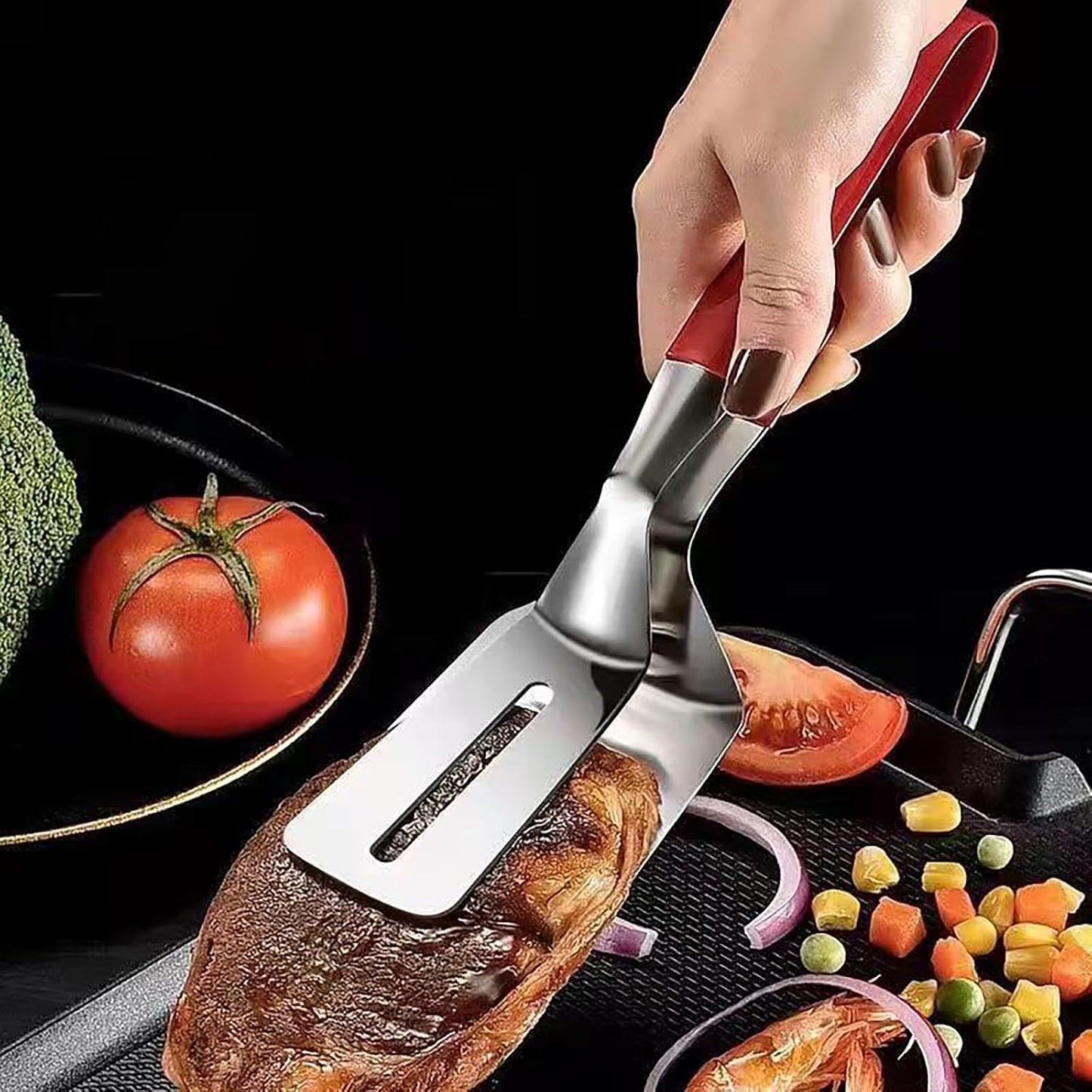 Espátula pescado frito acero inox mango silicona