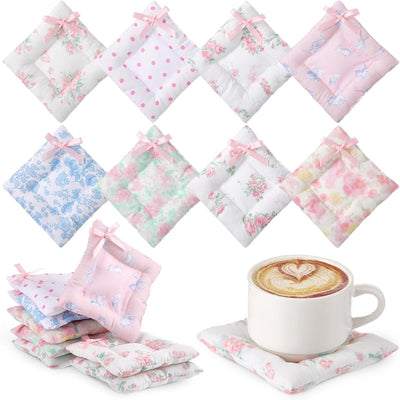 8 Pzas Posavasos Florales 4pulg Absorbentes con Lazo