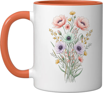 Taza Cerámica Florales Wildflower para Mujer Naranja/Blanco