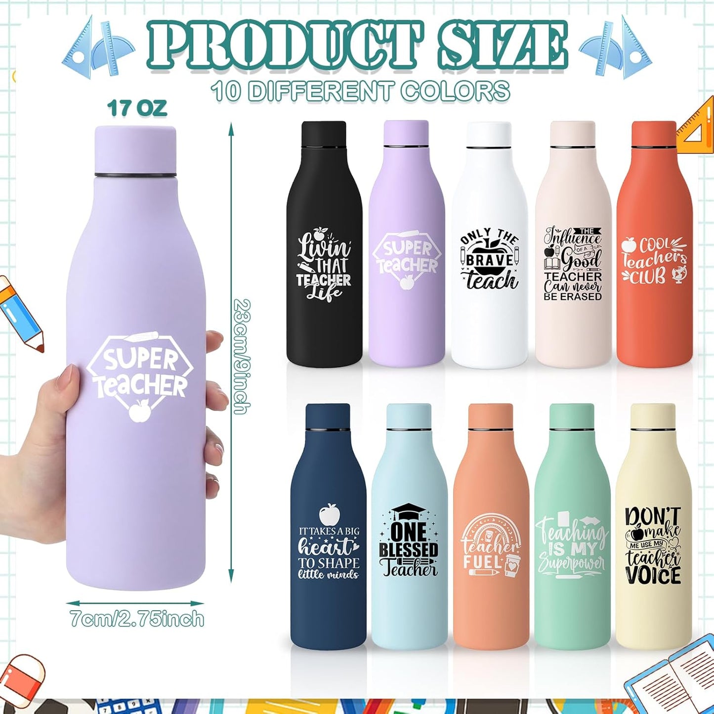 Paquete 10 Botellas Agua Aislada Acero Inox 17oz