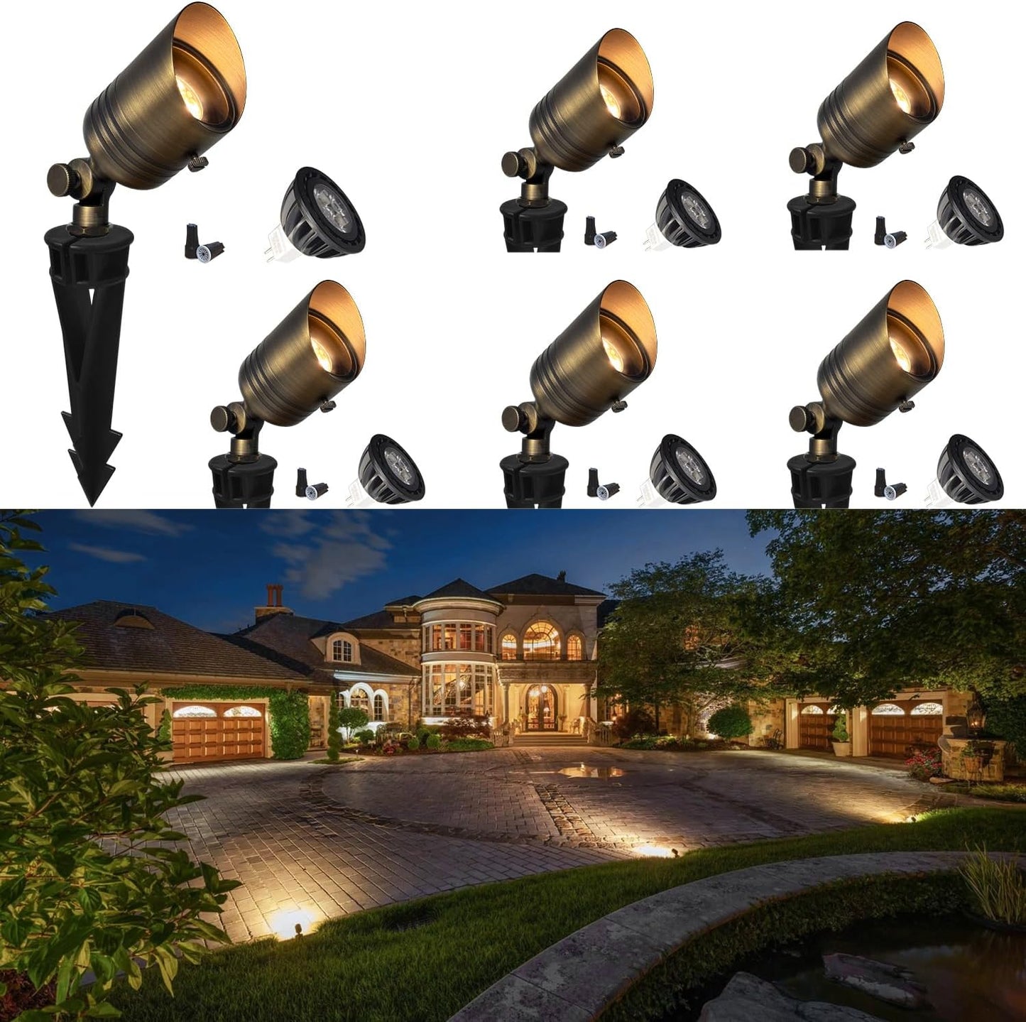 Focos latón LED 12V MR16 5W IP65 para patio jardín