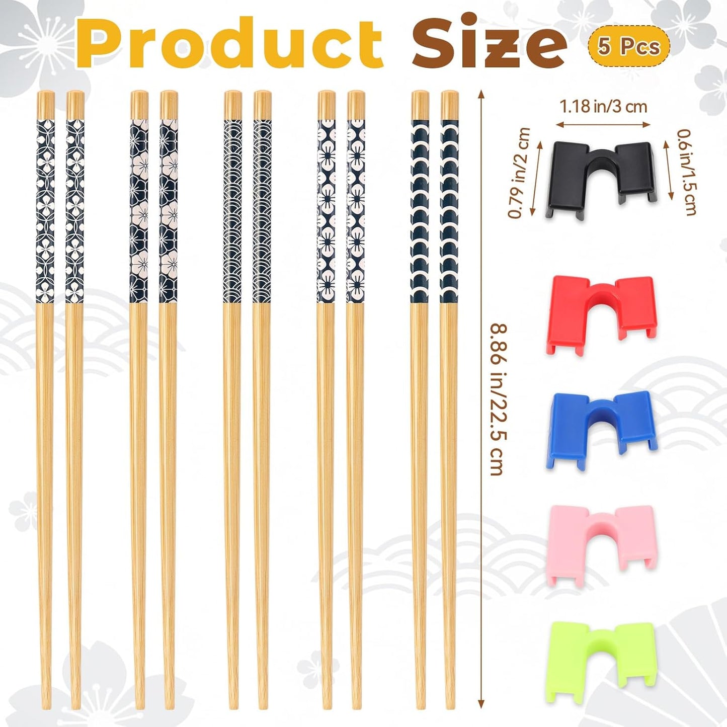 5 Pzas Palillos Madera 8.86pulg Reutilizables para Adultos