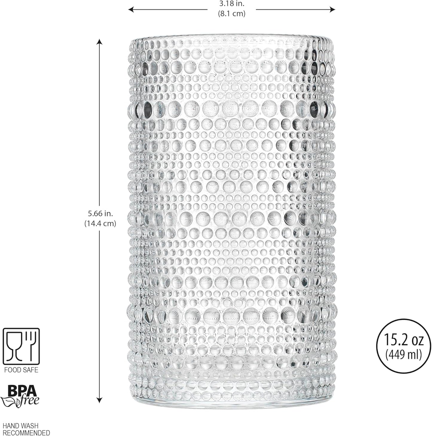 Juego de 8 vasos altos MosJos con diseño texturizado de cuentas