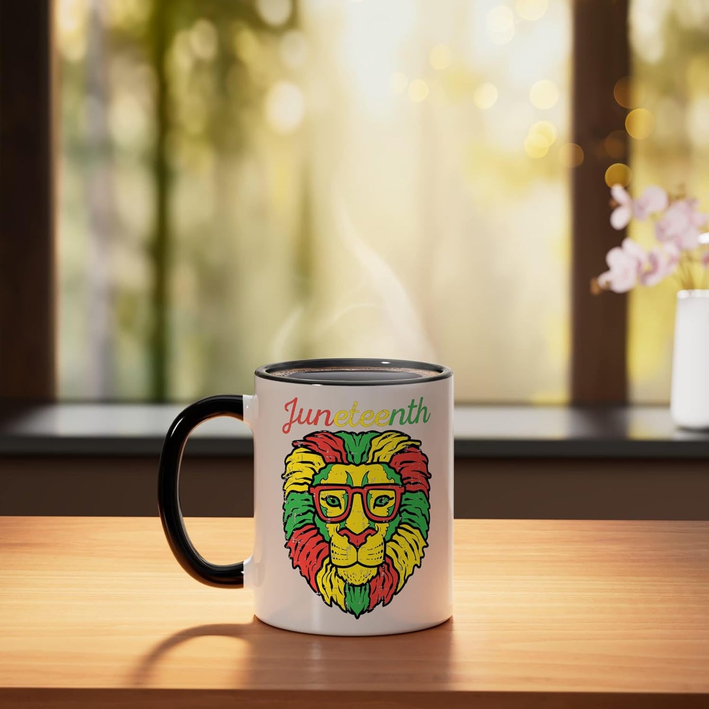 Taza cerámica Juneteenth Lion Head para adultos y niños en negro/blanco