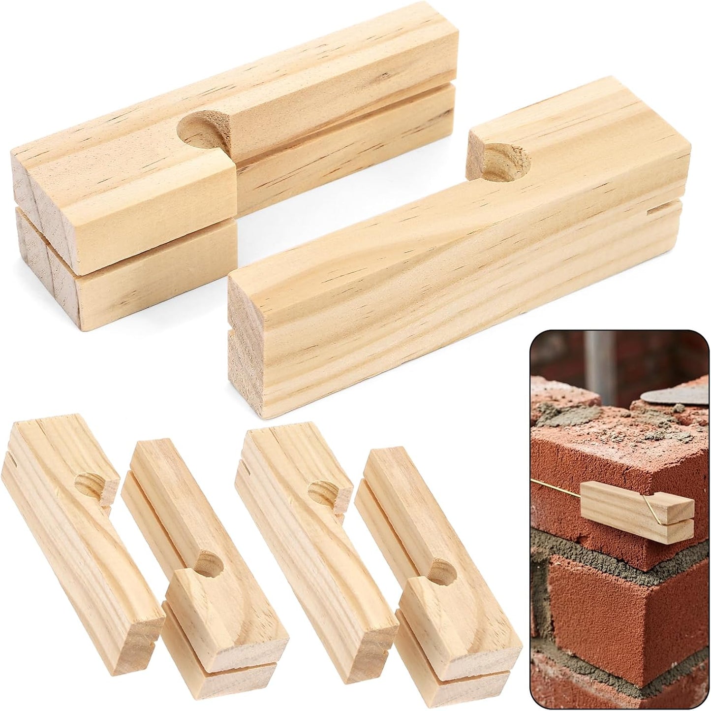 6 Pzas Bloques Cuerda Madera 4pulg Herramienta Albañilería