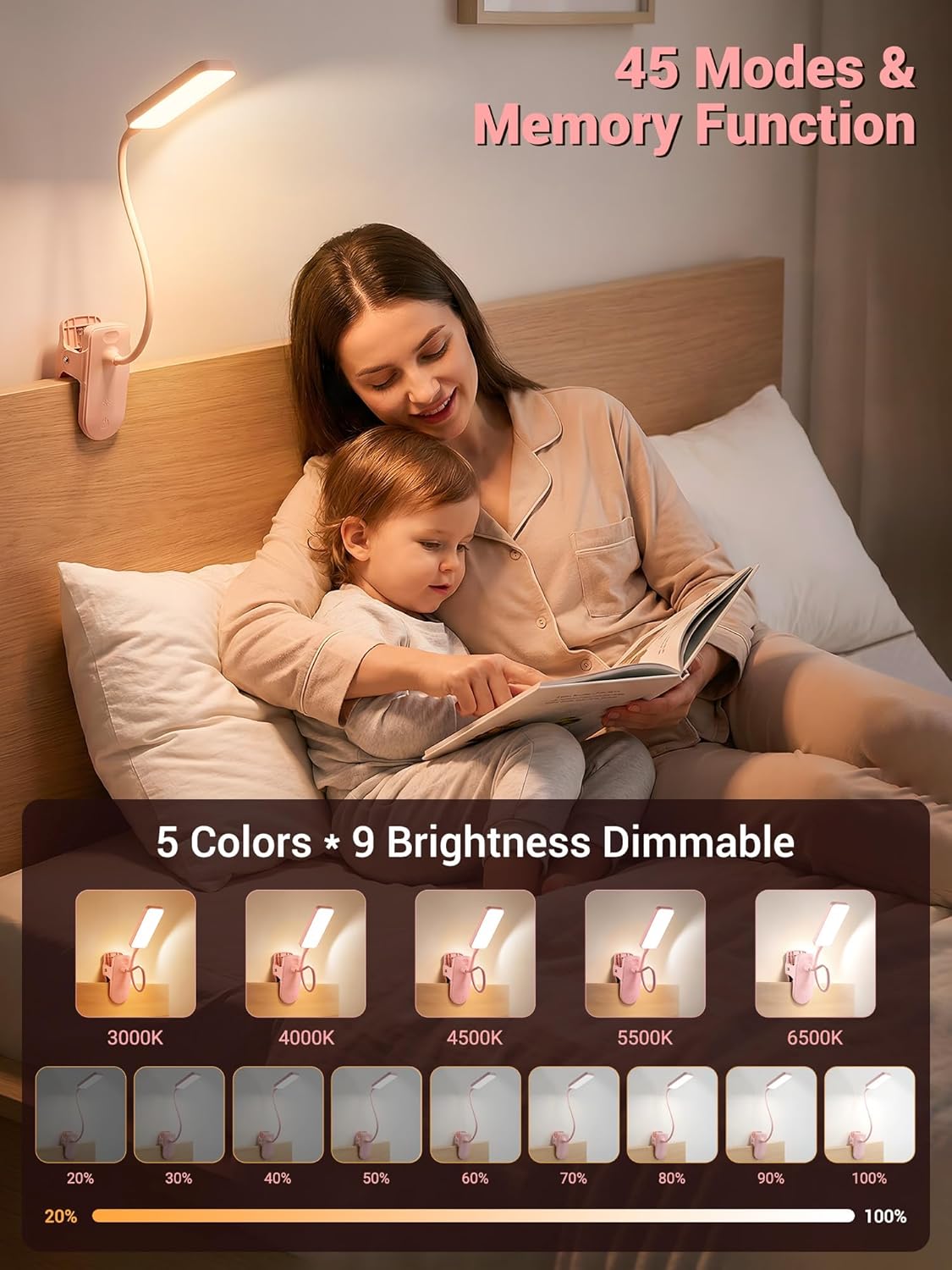 Lámpara escritorio rosa 48 LED 5 colores recargable