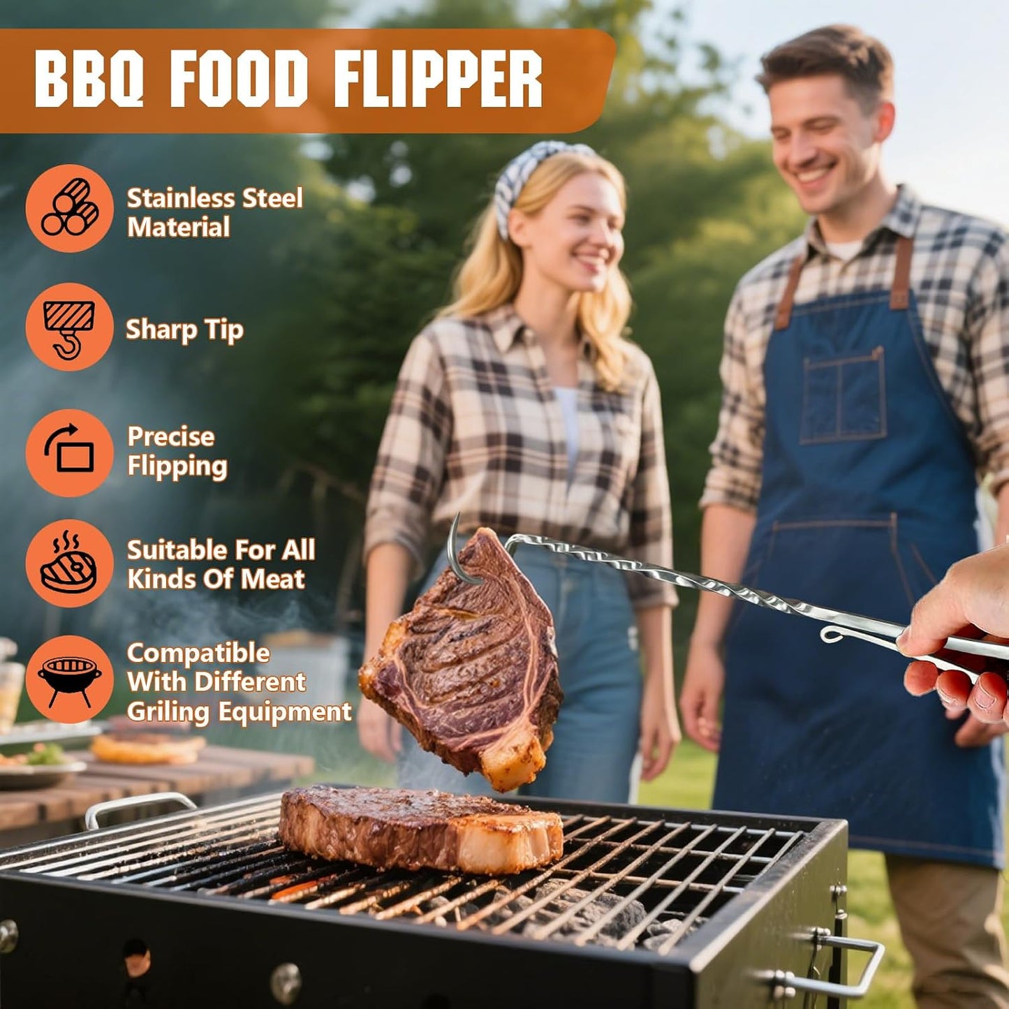 Aleta acero inox con gancho para carne BBQF