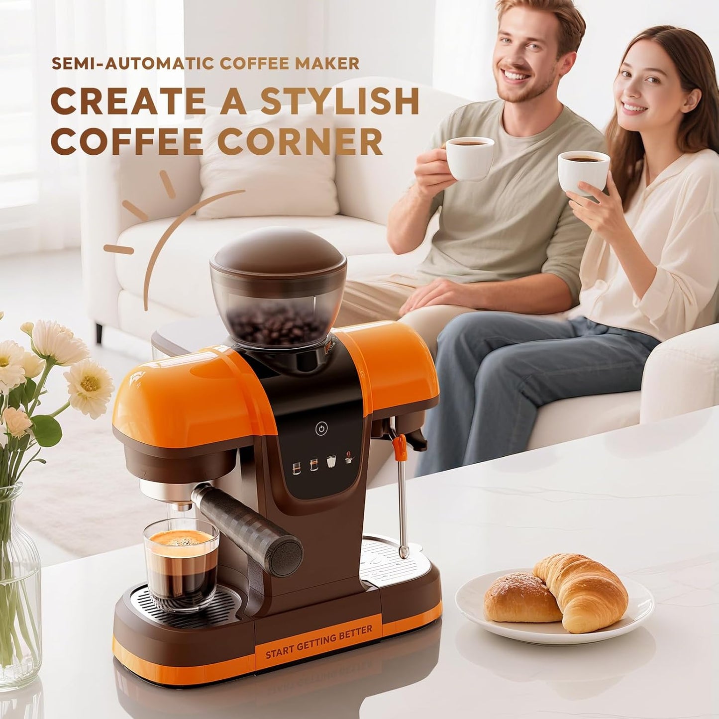 Máquina Espresso 20 Barras Acero Inox con Molinillo