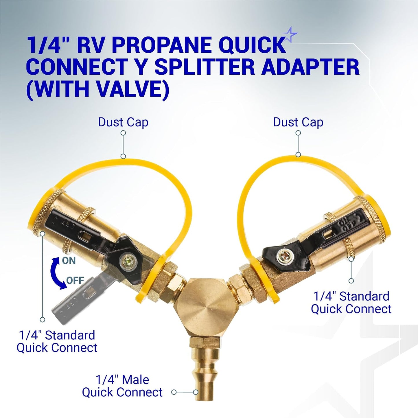 Adaptador Y propano RV 1/4pulg válvula cierre para remolque