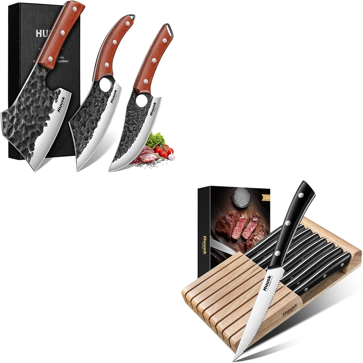 Set 3 Cuchillos Carne y 8 Cuchillos Filete con Bloque