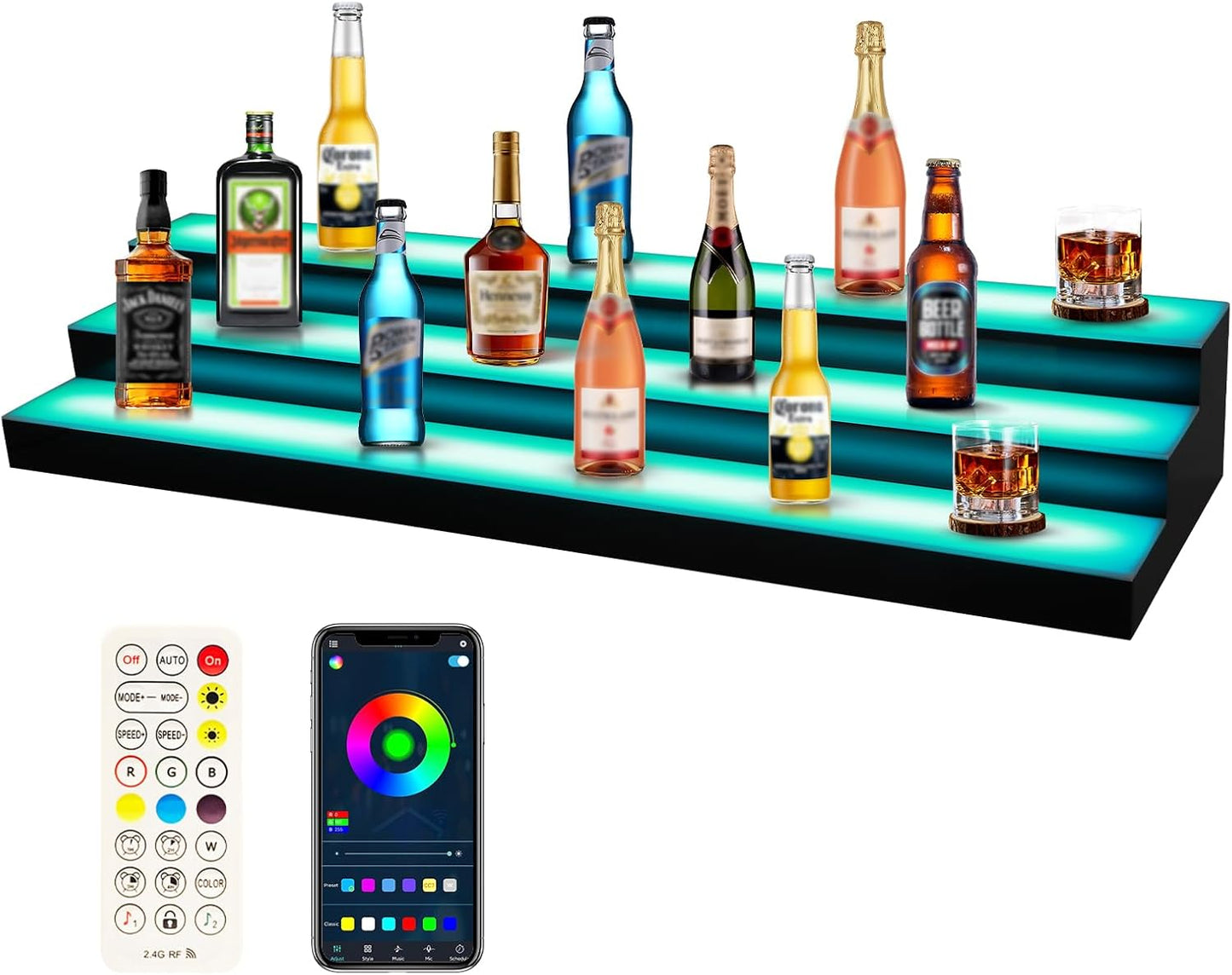 Estante acrílico 3 niveles 30pulg con luces LED app