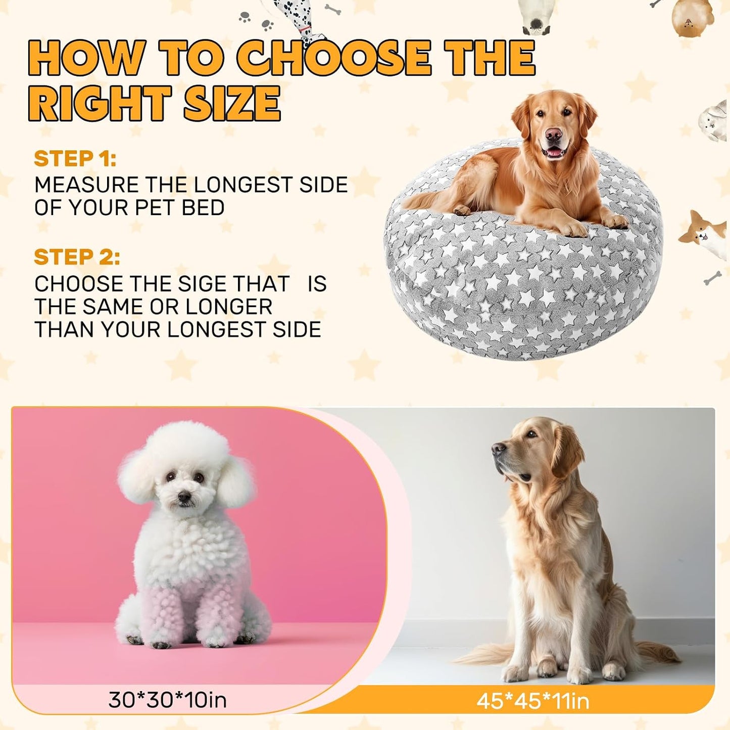 Funda cama perro mediana impermeable color gris estrellas