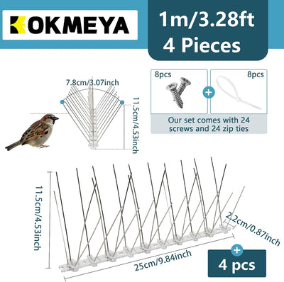 Púas pájaro 3.28ft acero inox 304 base plástico jardín 4 pzas