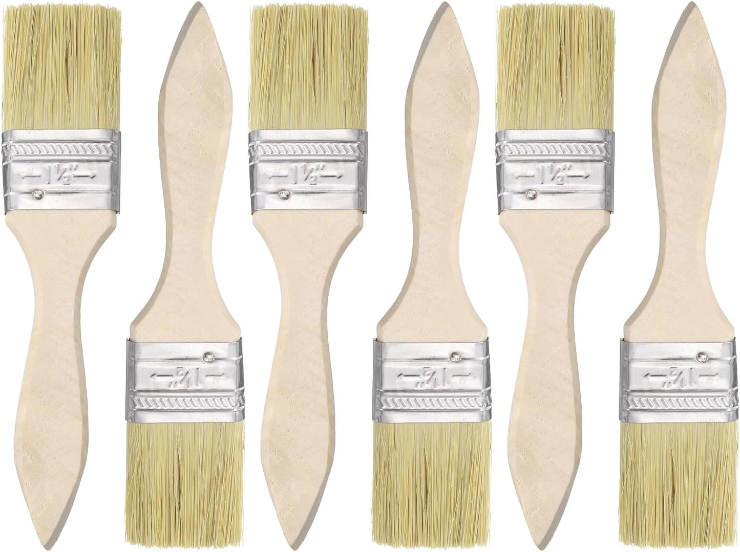 6 Pincel Cerda Plana Mango Madera 1.5pulg Doble Grosor