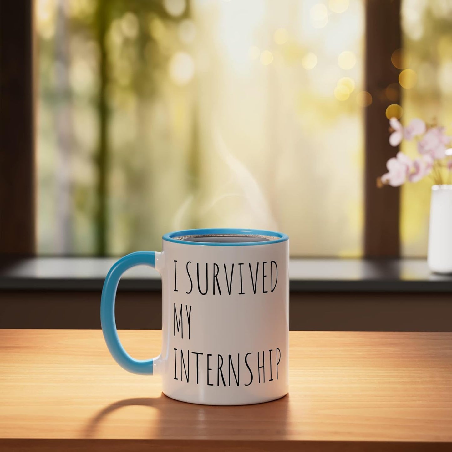 Taza Cerámica Frase Internship Sobreviví Azul/Blanco