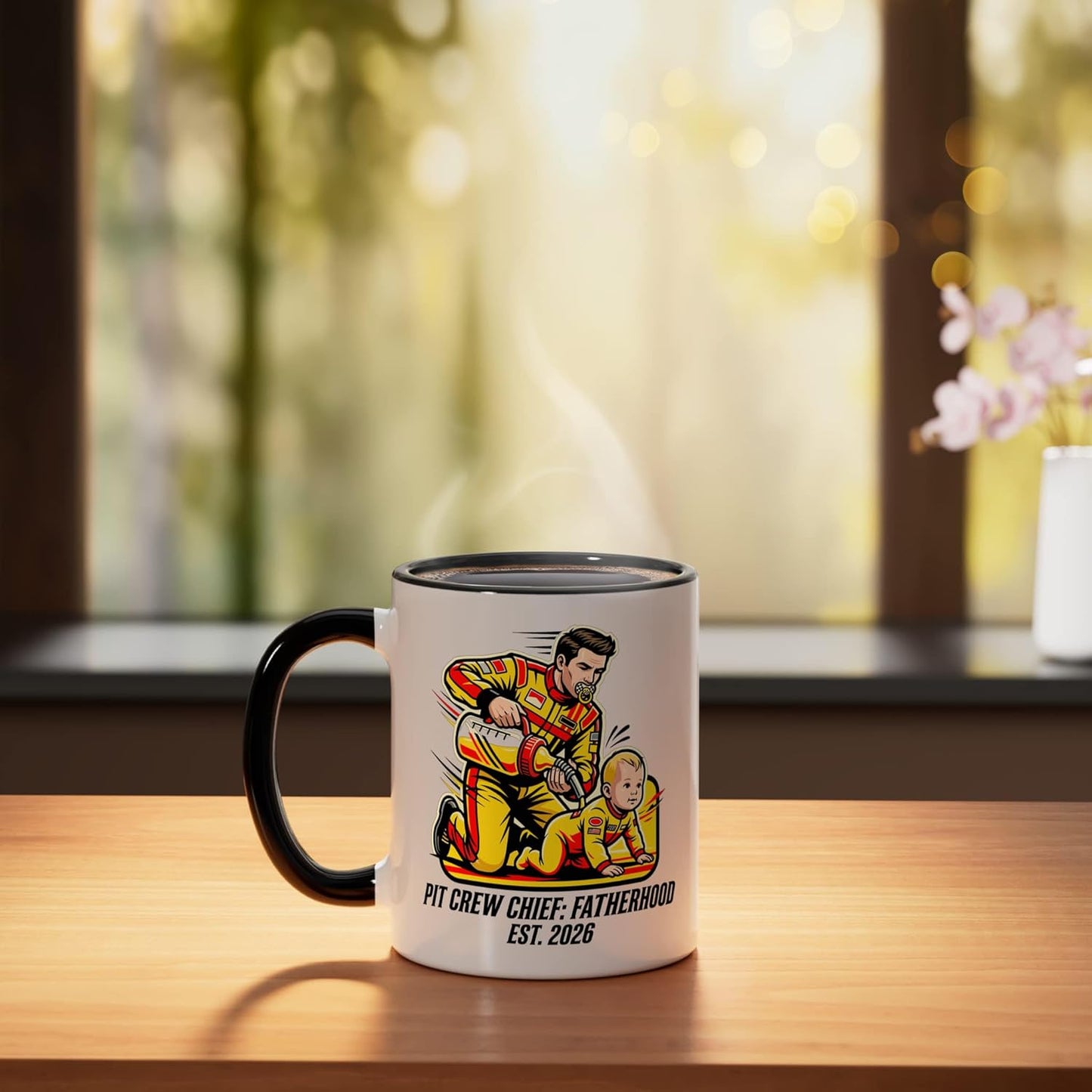 Taza cerámica para papá Pit Crew Chief 2026 negro/blanco