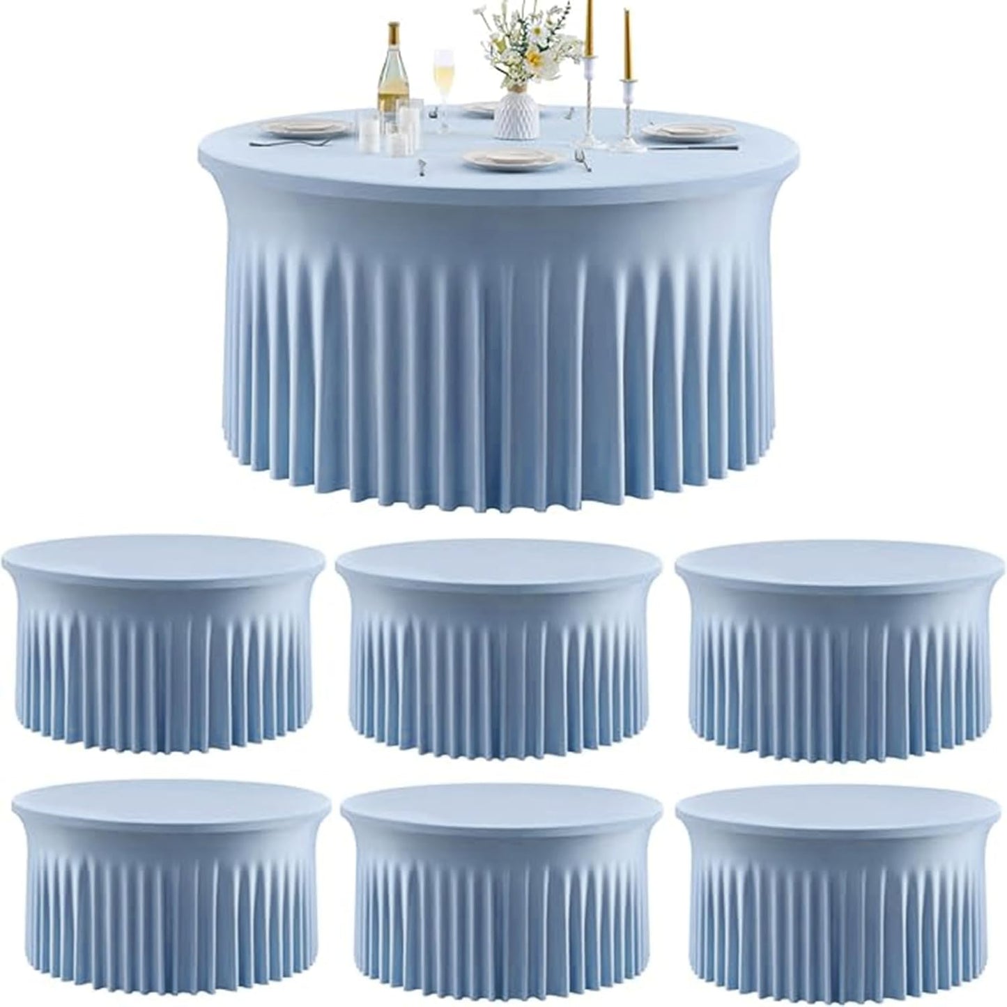 6 Manteles Elastano Azul Polvoriento 72pulg Ajustables