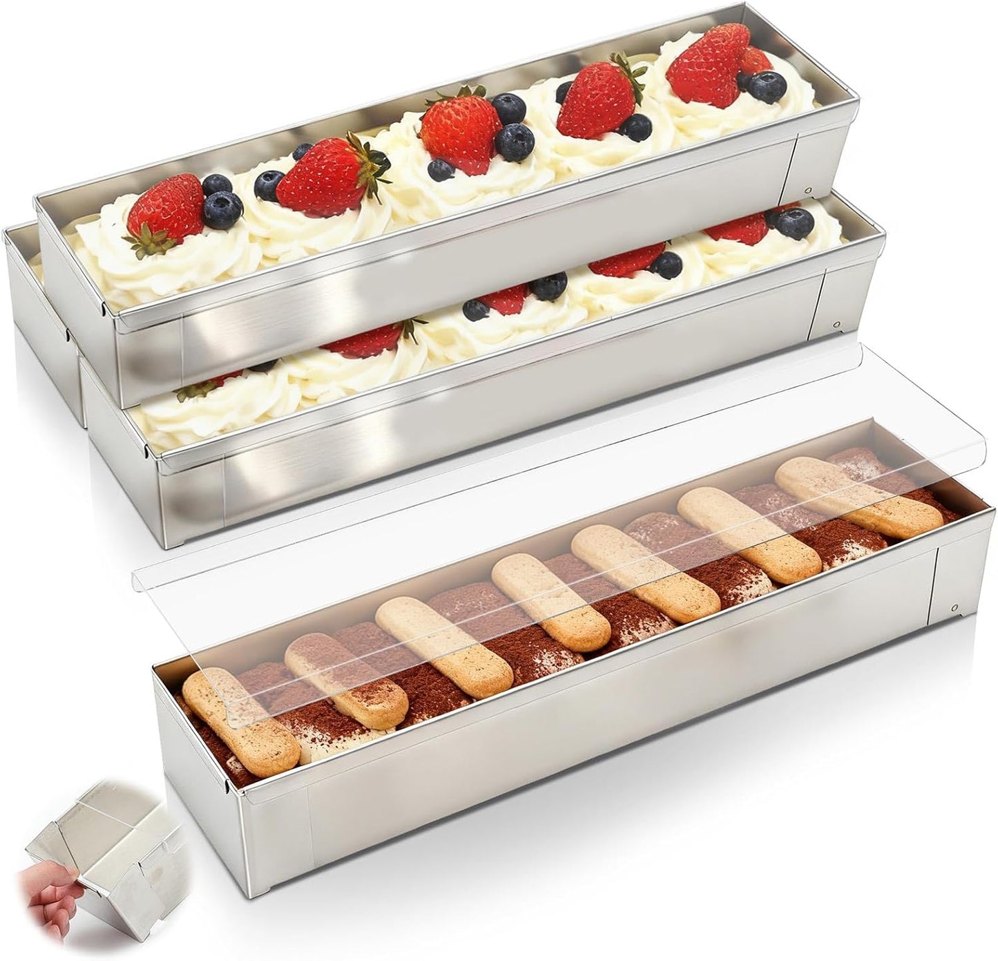 Moldes acero inox 304 antiadherente para tiramisu con tapa