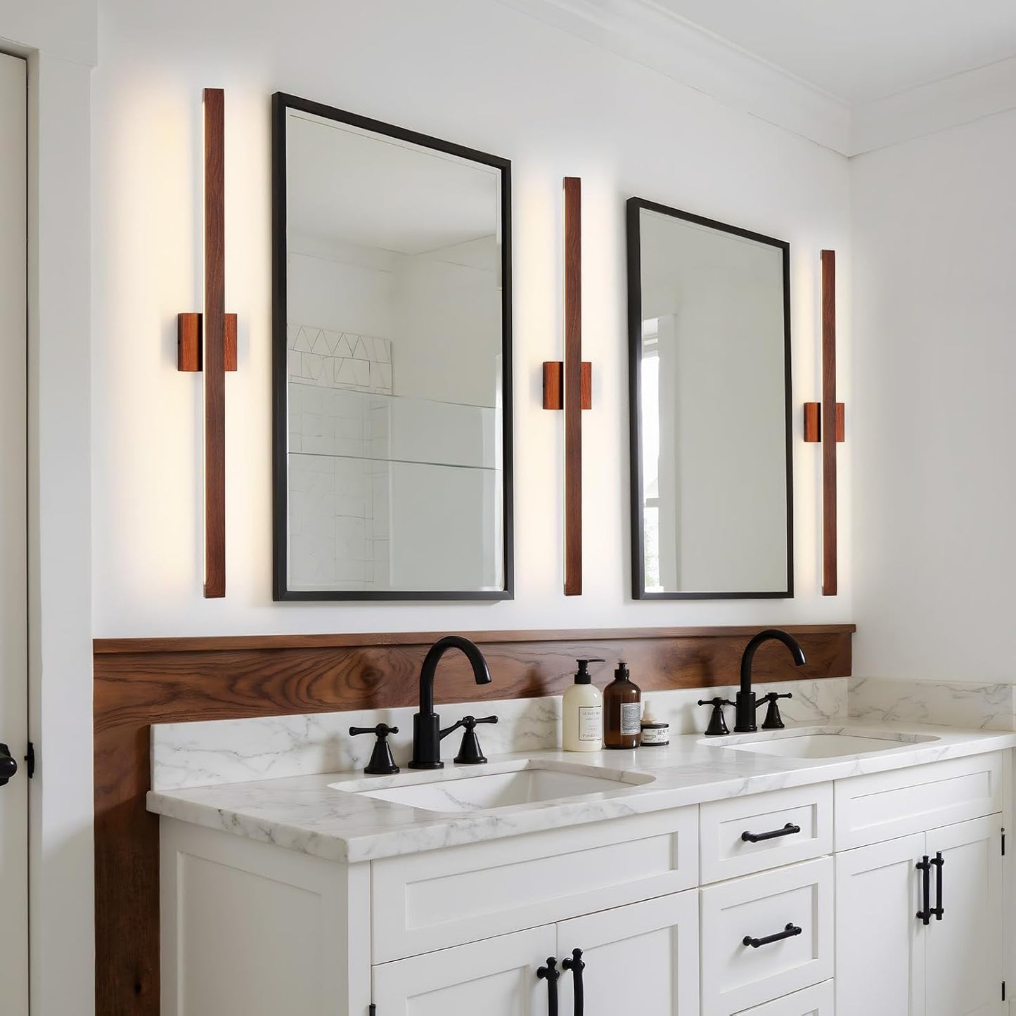 Lámpara baño sobre espejo madera marrón 39pulg LED regulable 5CCT