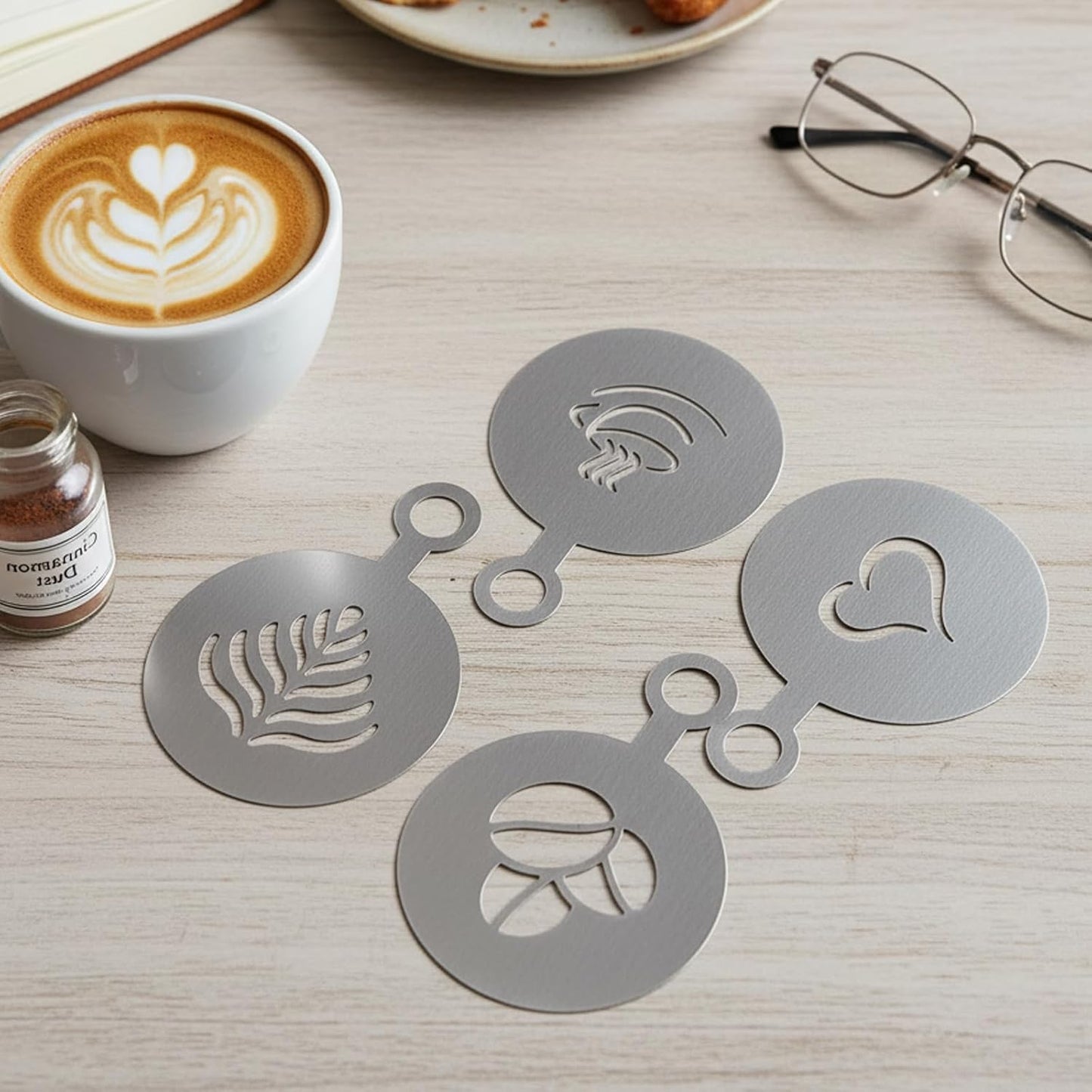 Plantillas café con leche acero inox reutilizables 4 patrones