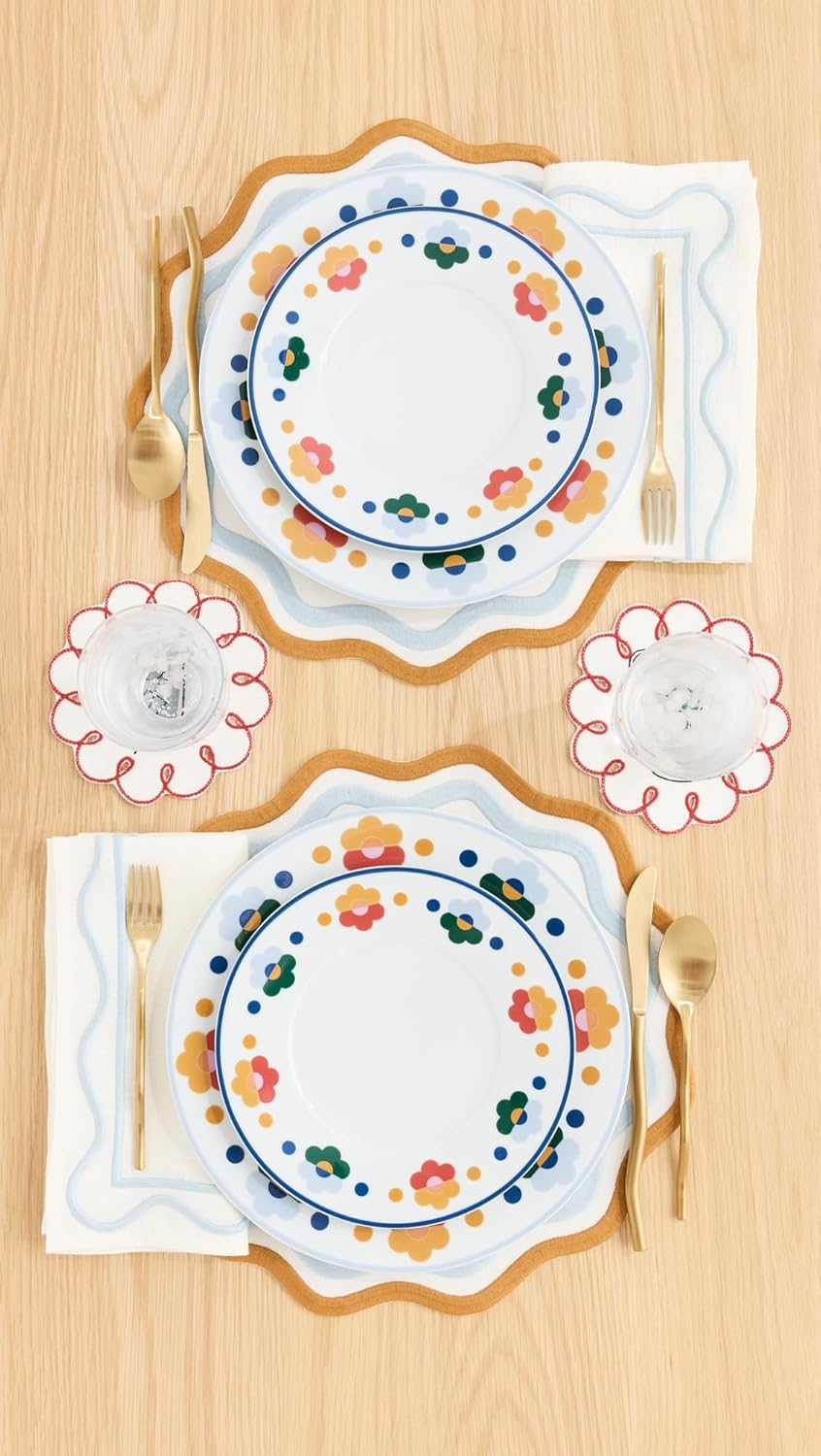 Set 4 servilletas lino bordado mujer