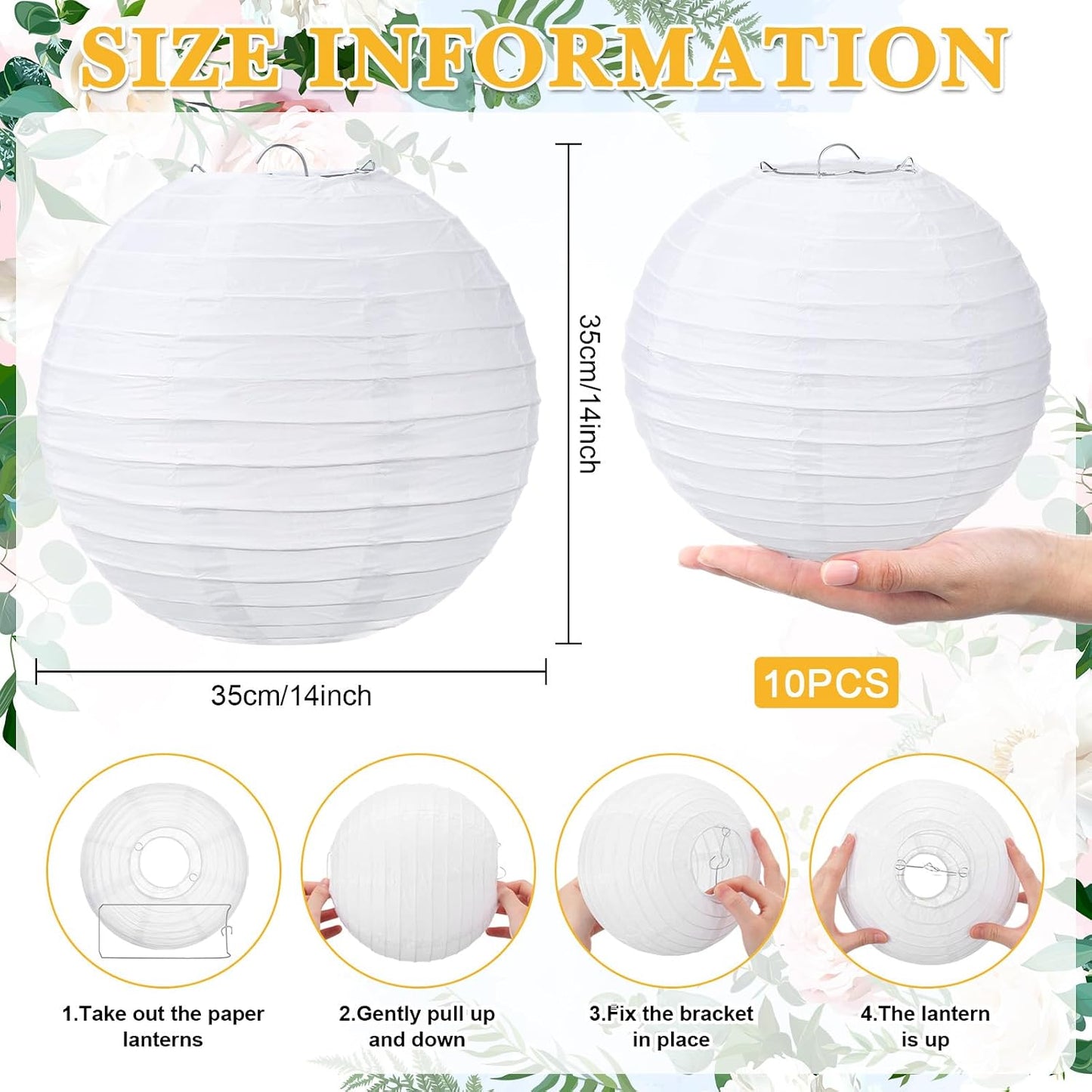 Pack 10 Faroles Papel Blanco Colgantes 14pulg Decoración Bodas