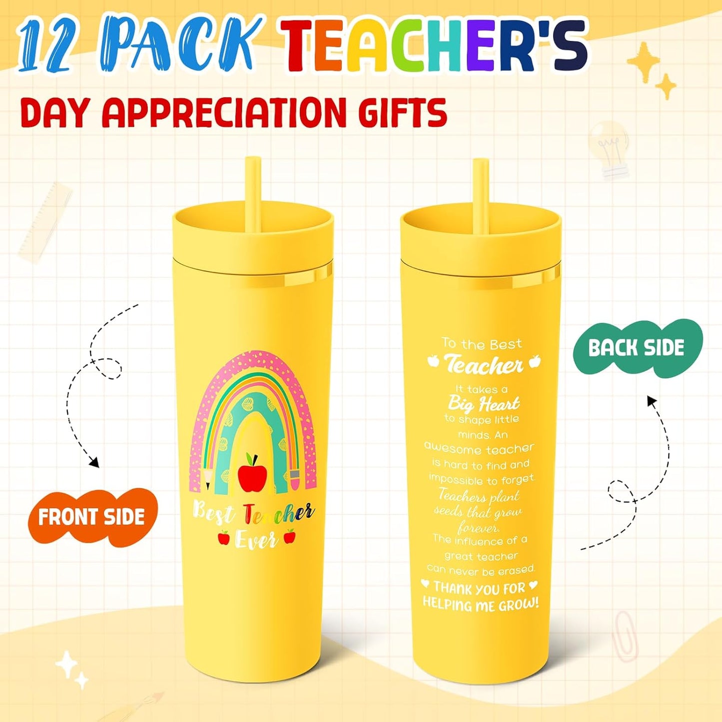 Vasos plástico doble pared con tapa y pajita 12 pz