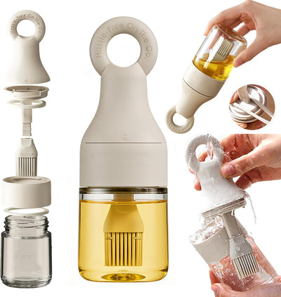 Botella dispensadora de aceite 2 en 1 con cepillo de silicona y vidrio borosilicato para barbacoa y cocina