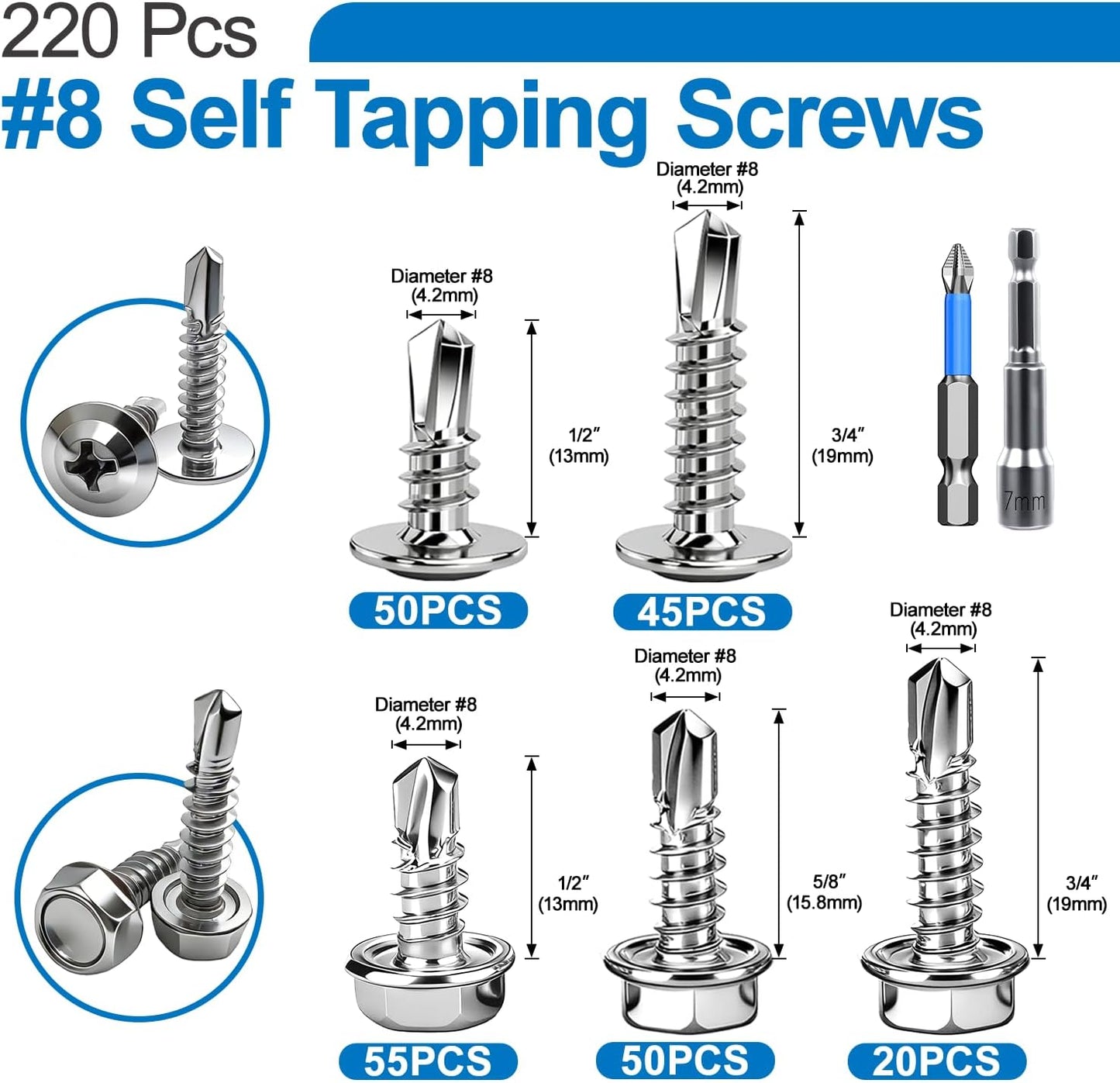 Cabezal acero inox 410 kit brocas hexagonales