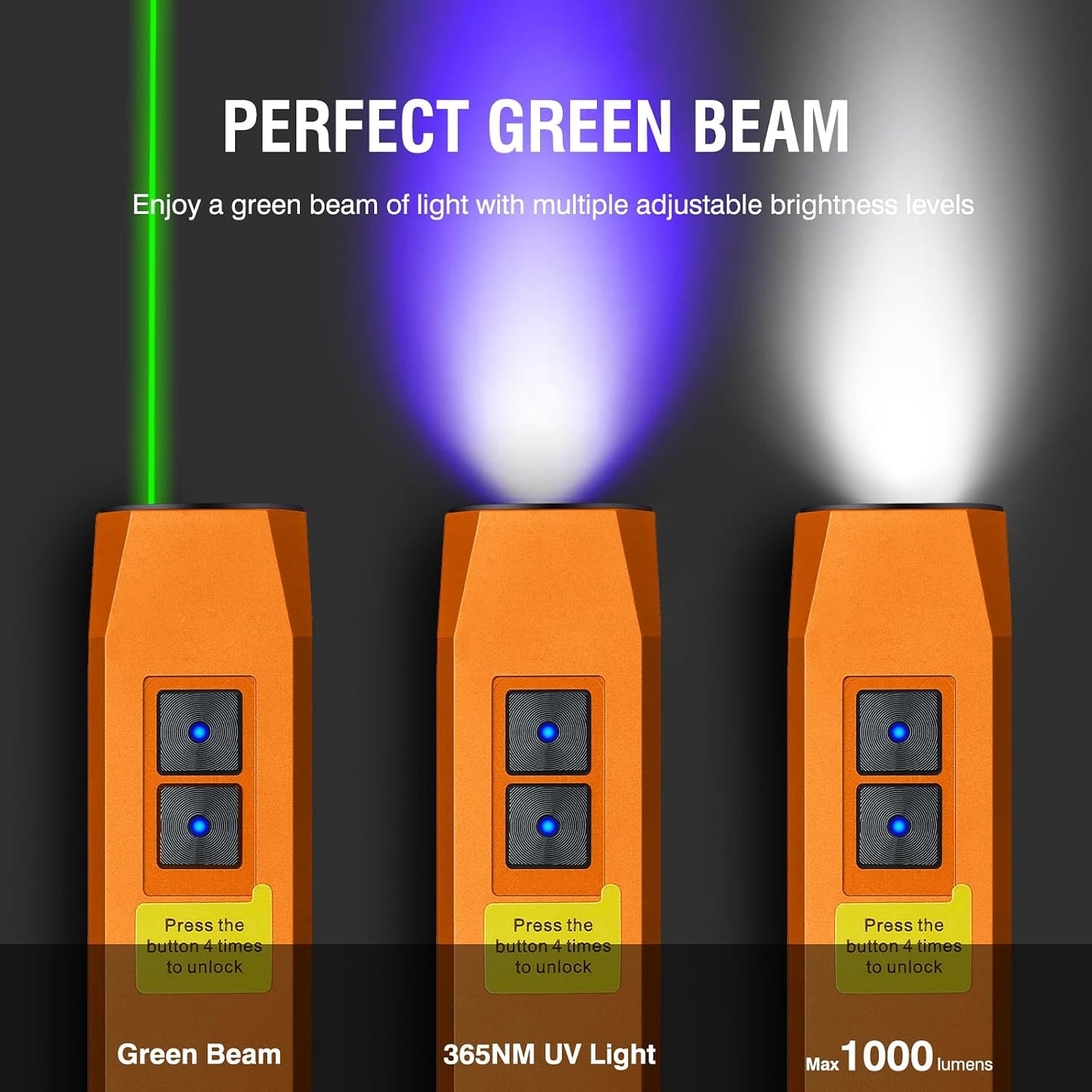 Linterna EDC USB C luz blanca UV 1000lm plana portátil naranja