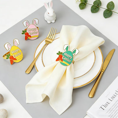 Juego de 6 servilleteros de huevo de Pascua con diseño de zanahoria y conejo para decoración rústica
