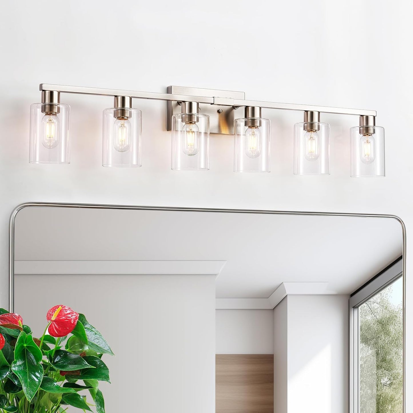 Lámpara baño 6 luces vidrio transparente níquel 40pulg