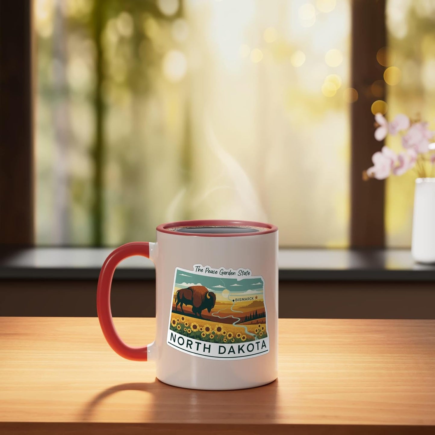 Taza Cerámica con Ilustración Bisonte Rojo/Blanco