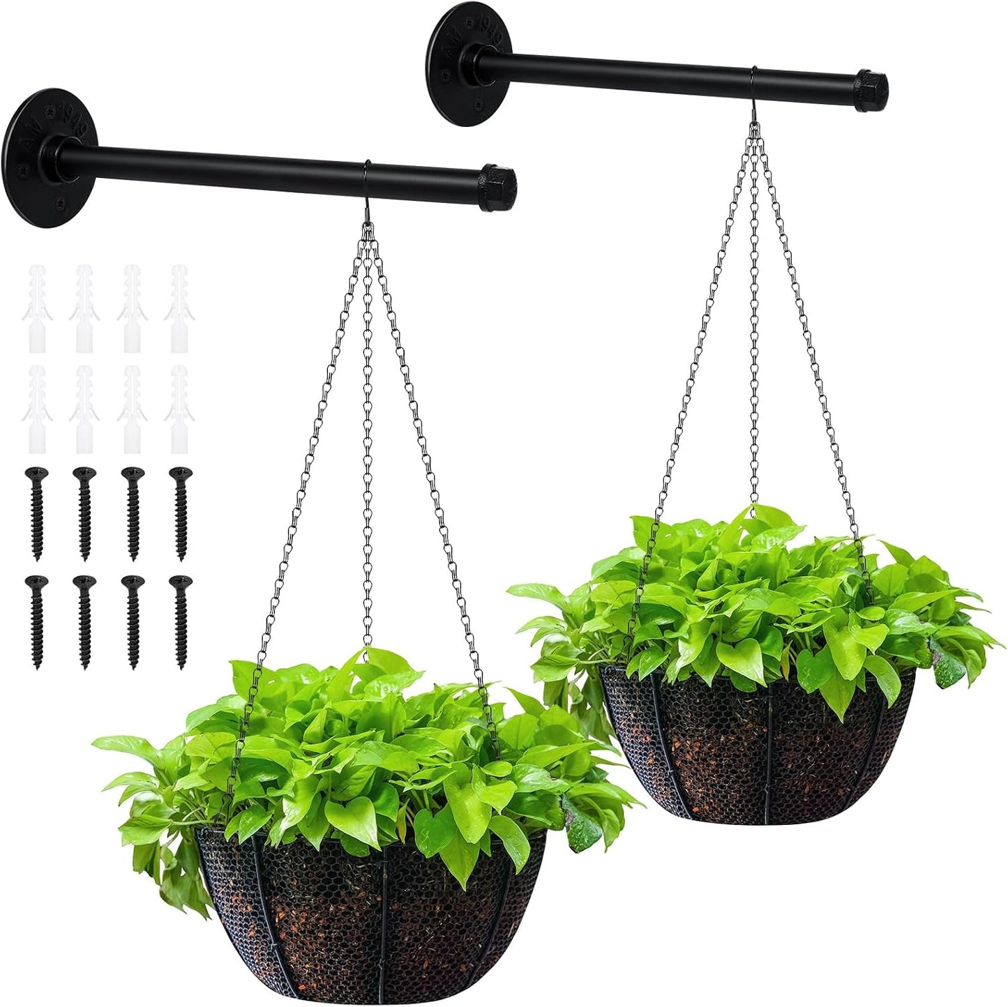 2 Pzas Barras Colgantes para Plantas Metal Resistente Ventana Negra