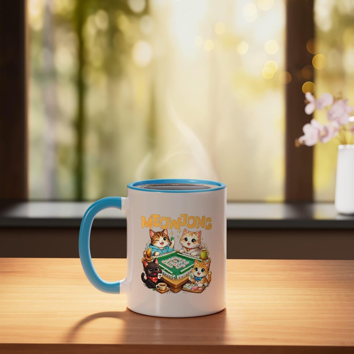 Taza Cerámica Juego de Mahjong Azul Blanco