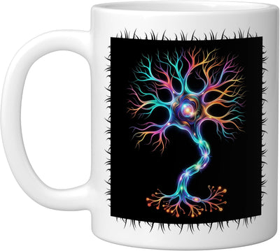 Taza Cerámica Cerebro Ciencia Neurona Colorida Blanca