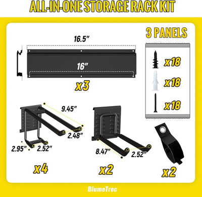 Organizador herramientas pared metal 48pulg 3 rieles 6 ganchos