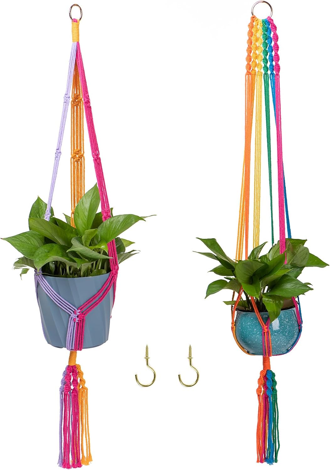 Colgador macramé arcoíris 2 ganchos soporte plantas