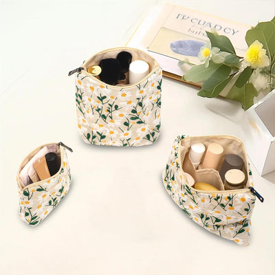 Set 3 bolsas cosméticos algodón floral para viaje