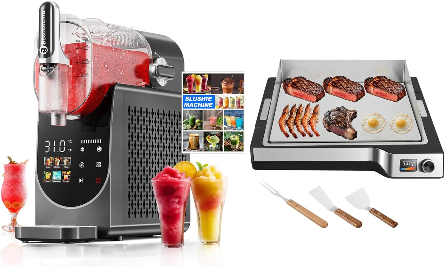 Máquina de granizado 84 oz y plancha eléctrica Besococina 14 pulgadas con limpieza automática
