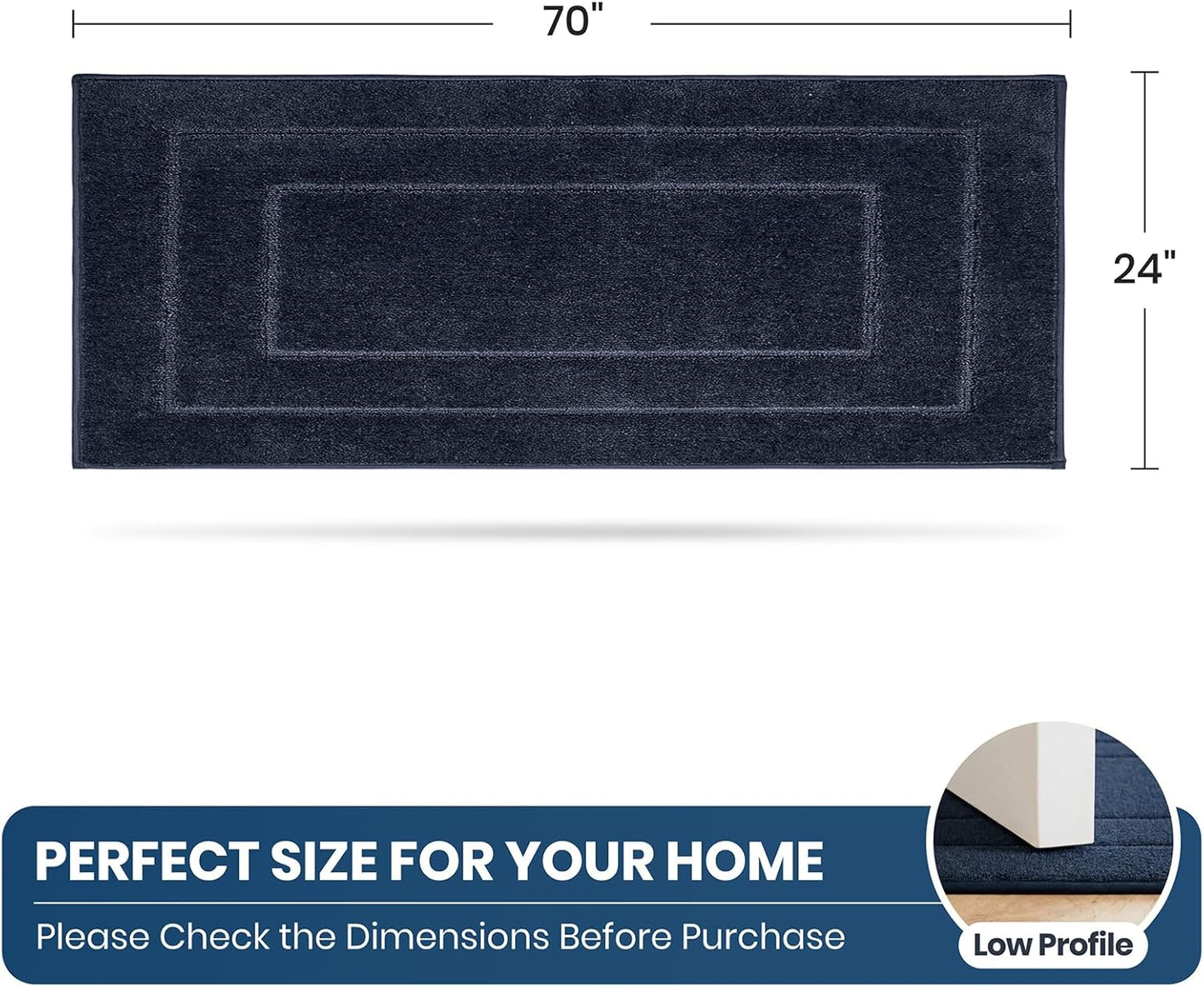 Alfombra pasillo 24x70pulg antideslizante absorbente azul marino