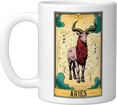 Taza Cerámica Aries Blanca con Cartas del Zodíaco