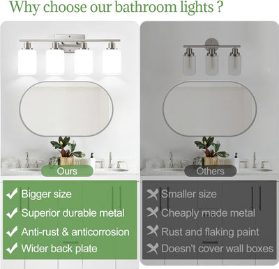 Lámpara baño 4 luces níquel cepillado pantalla vidrio leche