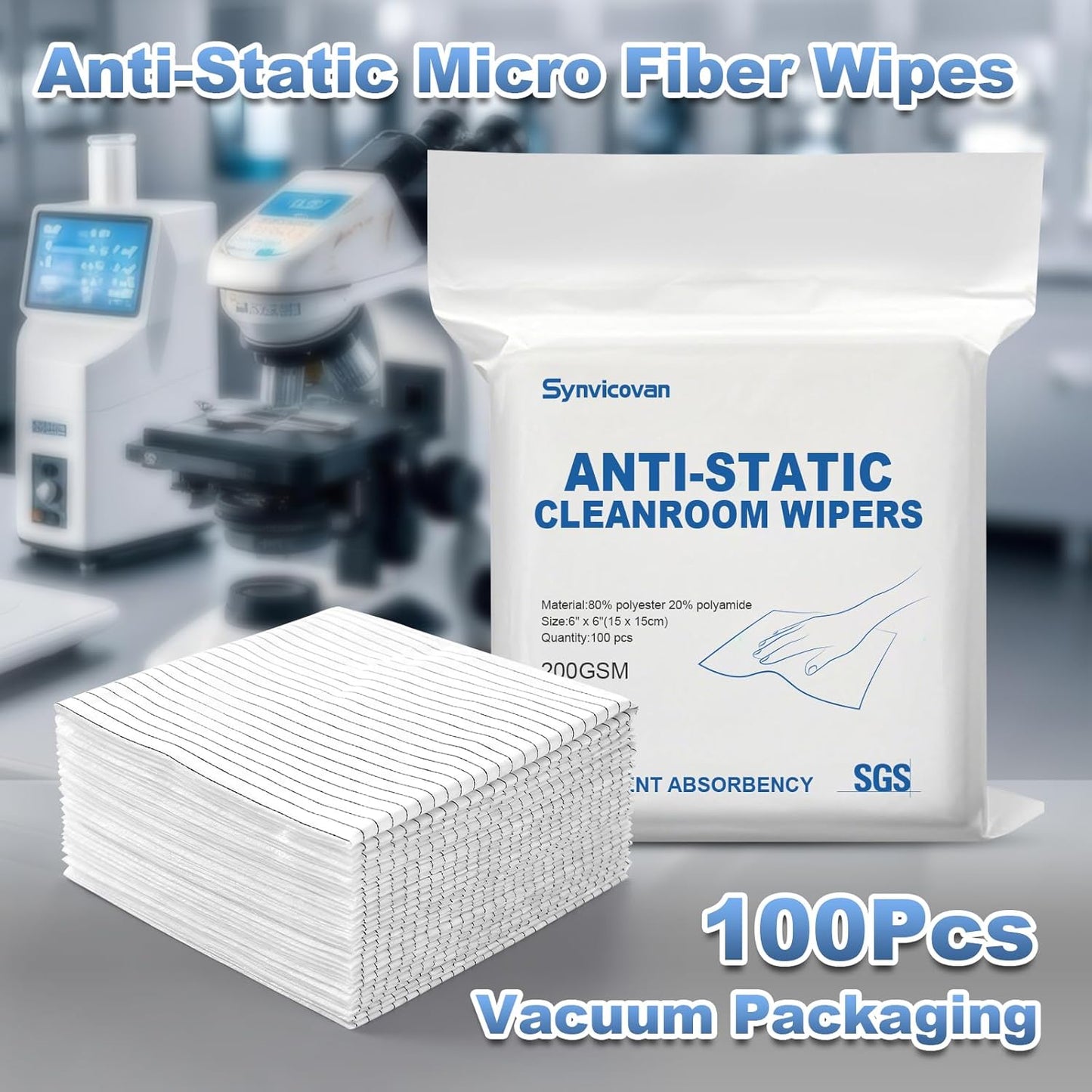 Toallitas microfibra antiestáticas 6x6pulg 100uds reutilizables ESD
