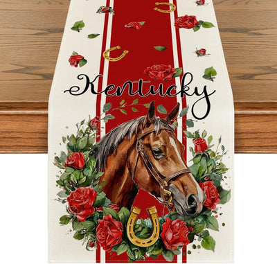 Camino de mesa de herradura de rosas de caballo Kentucky para decoración de fiesta