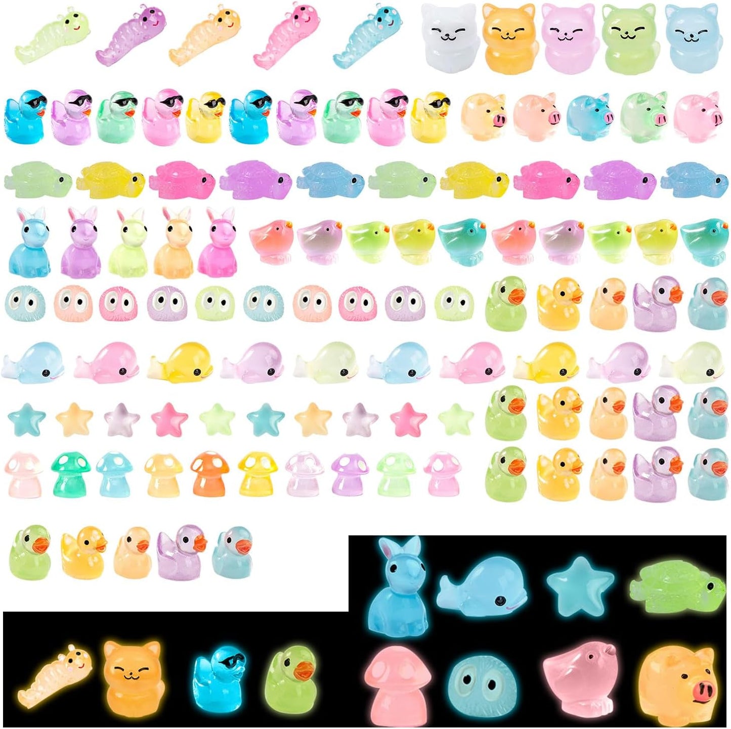 110 Pzas Mini Animales Resina Brillan Oscuridad