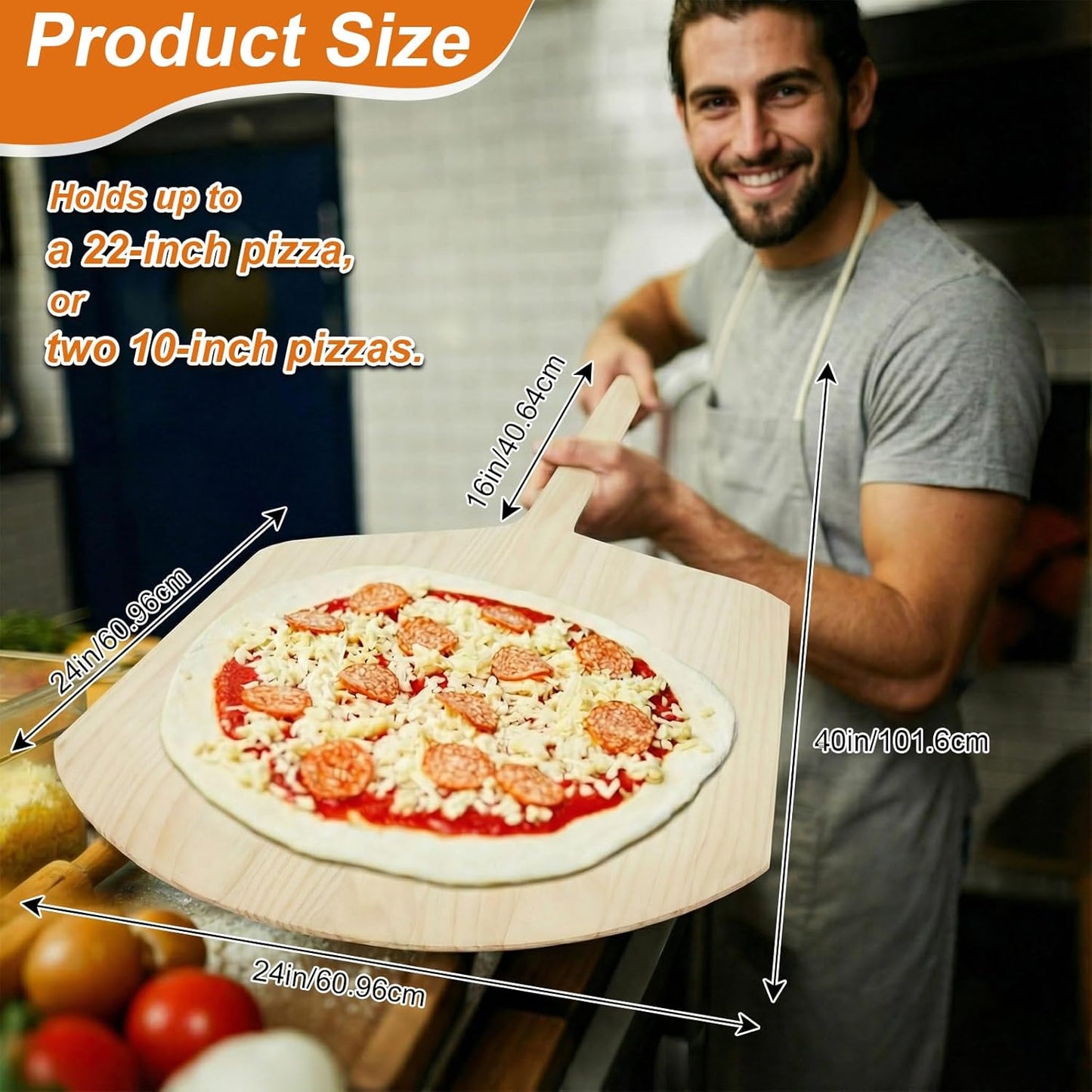 Pala pizza madera 40x24pulg grosor 0.79 tabla servir cocina