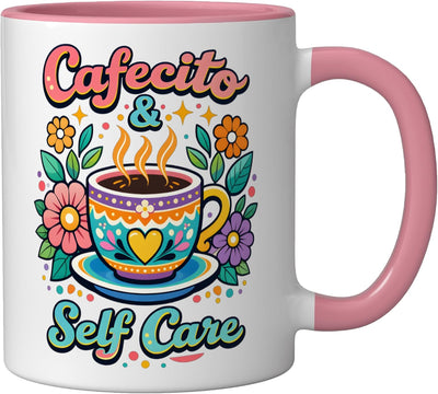 Taza de cerámica para mamás mexicanas latinas color rosa y blanco
